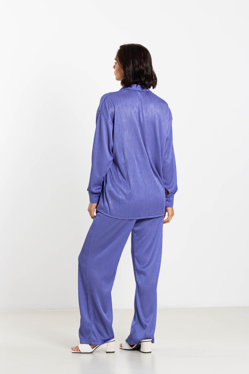 PLISSE SATIN SHIRT SET