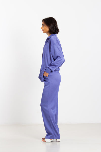 PLISSE SATIN SHIRT SET