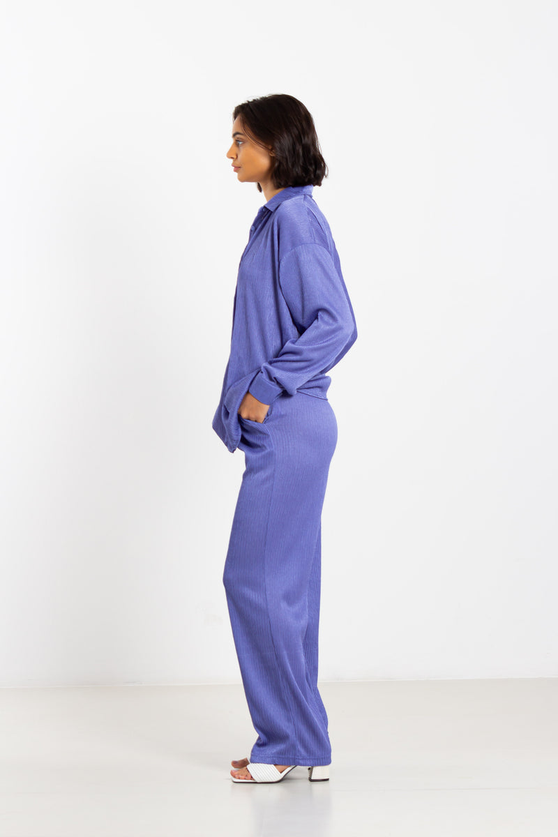 PLISSE SATIN SHIRT SET