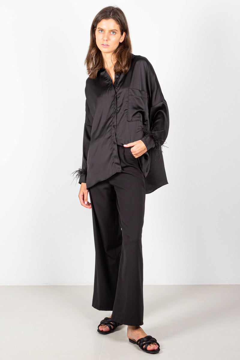 OVERSIZED SATIN SHIRT WITH FEATHERS