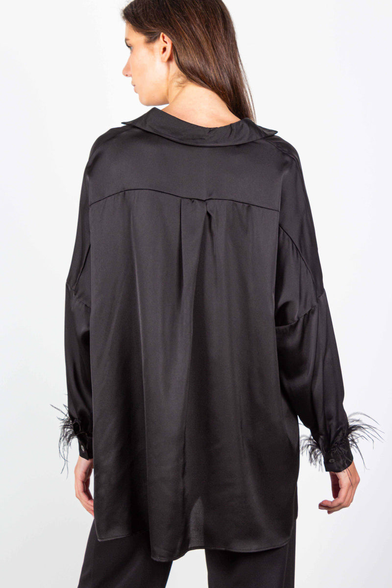 OVERSIZED SATIN SHIRT WITH FEATHERS