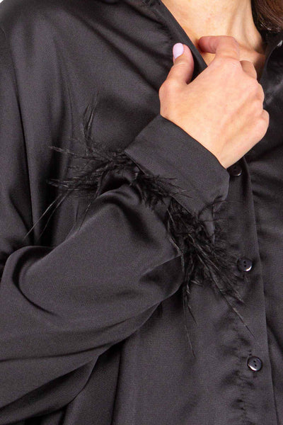 OVERSIZED SATIN SHIRT WITH FEATHERS