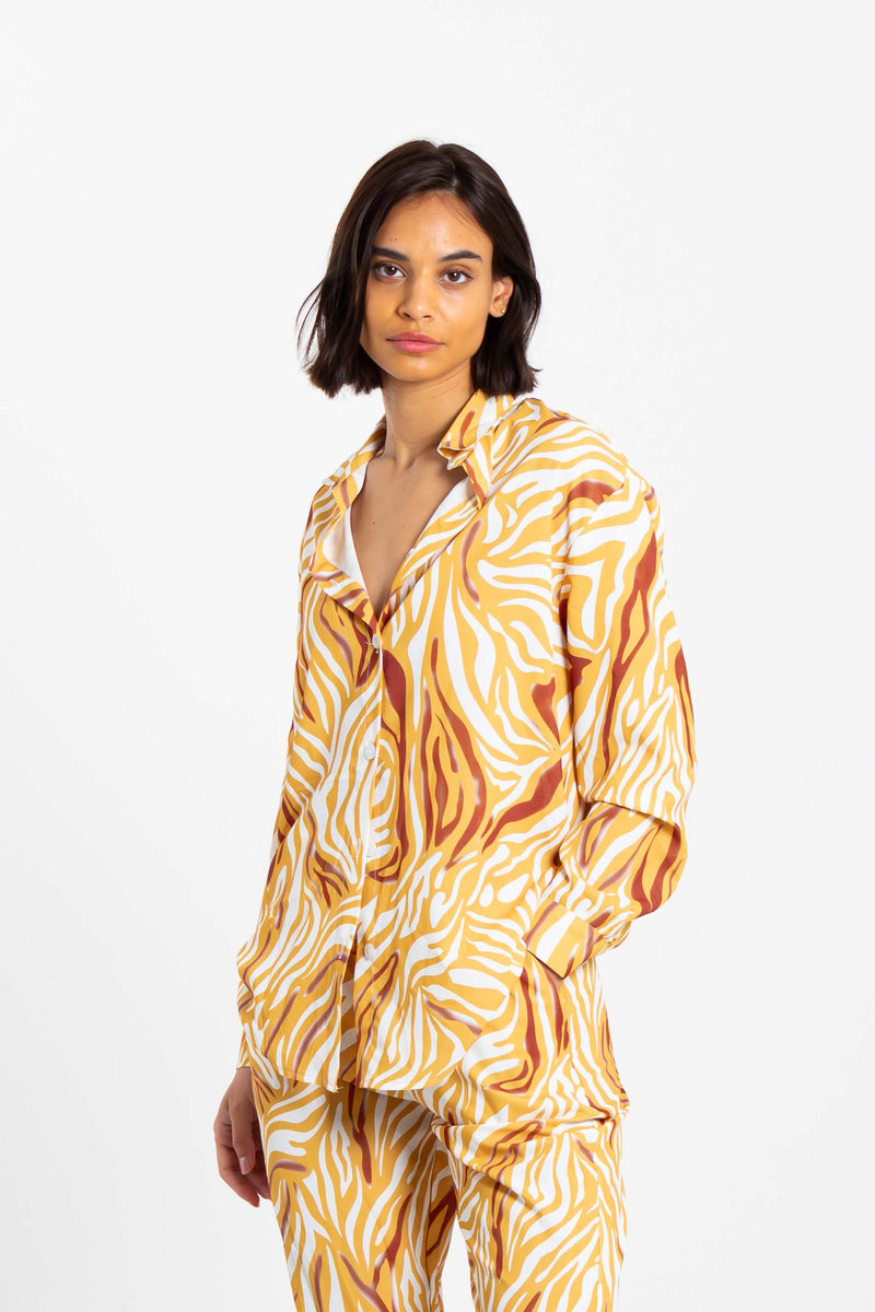 PRINTED SATIN SHIRT SET