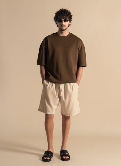 LINEN BLEND JOGGER WAIST SHORTS