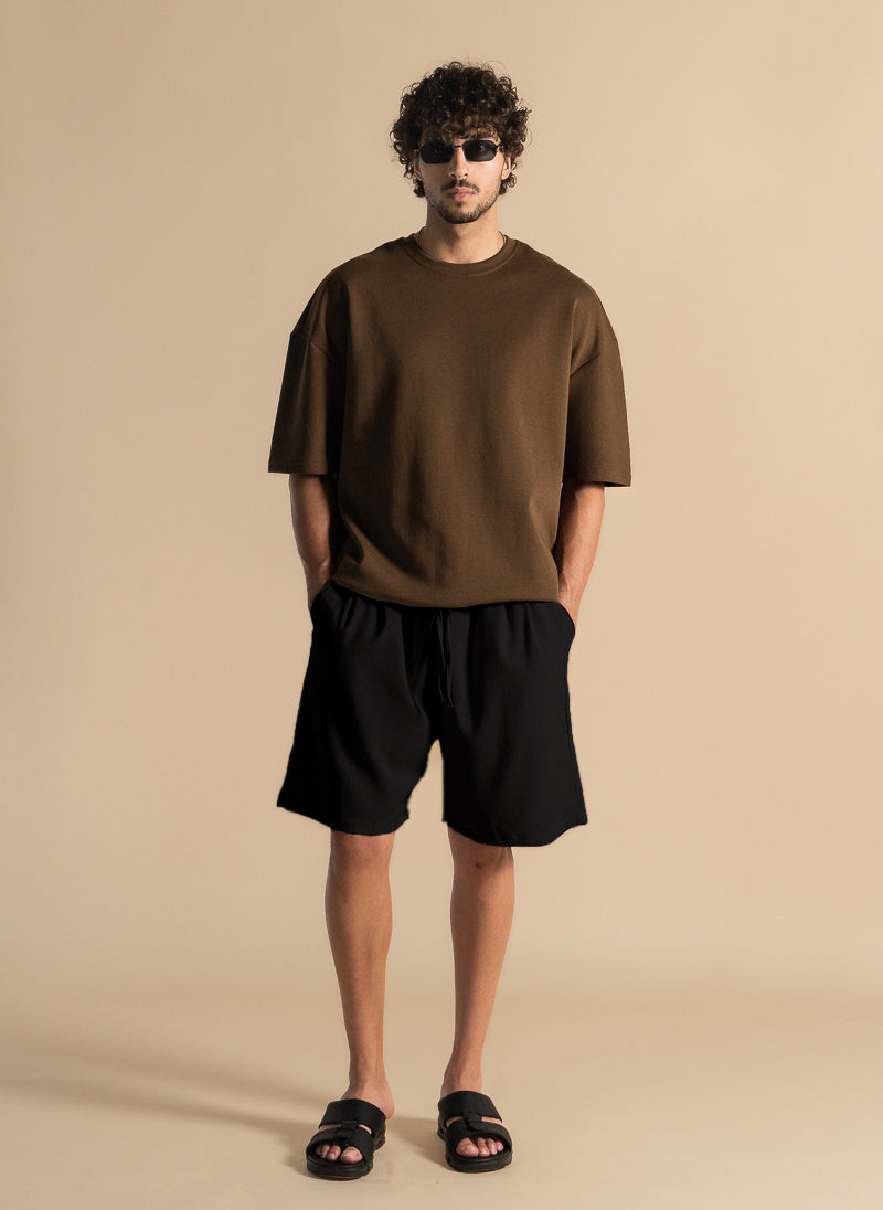 LINEN BLEND JOGGER WAIST SHORTS
