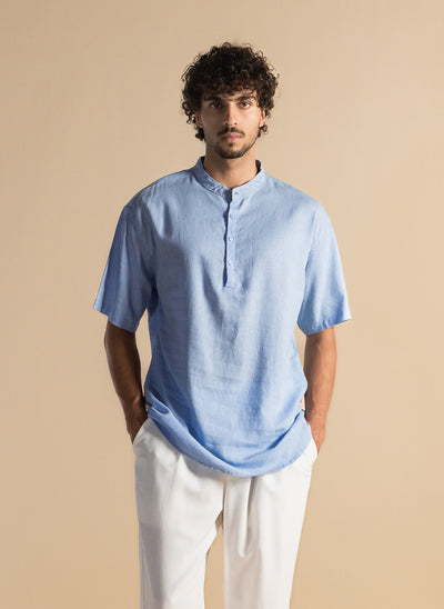 LINEN STAND-UP COLLAR SHIRT