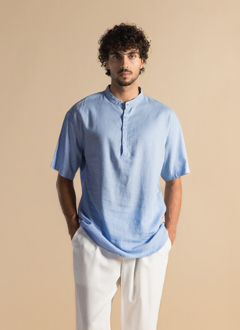 LINEN STAND-UP COLLAR SHIRT