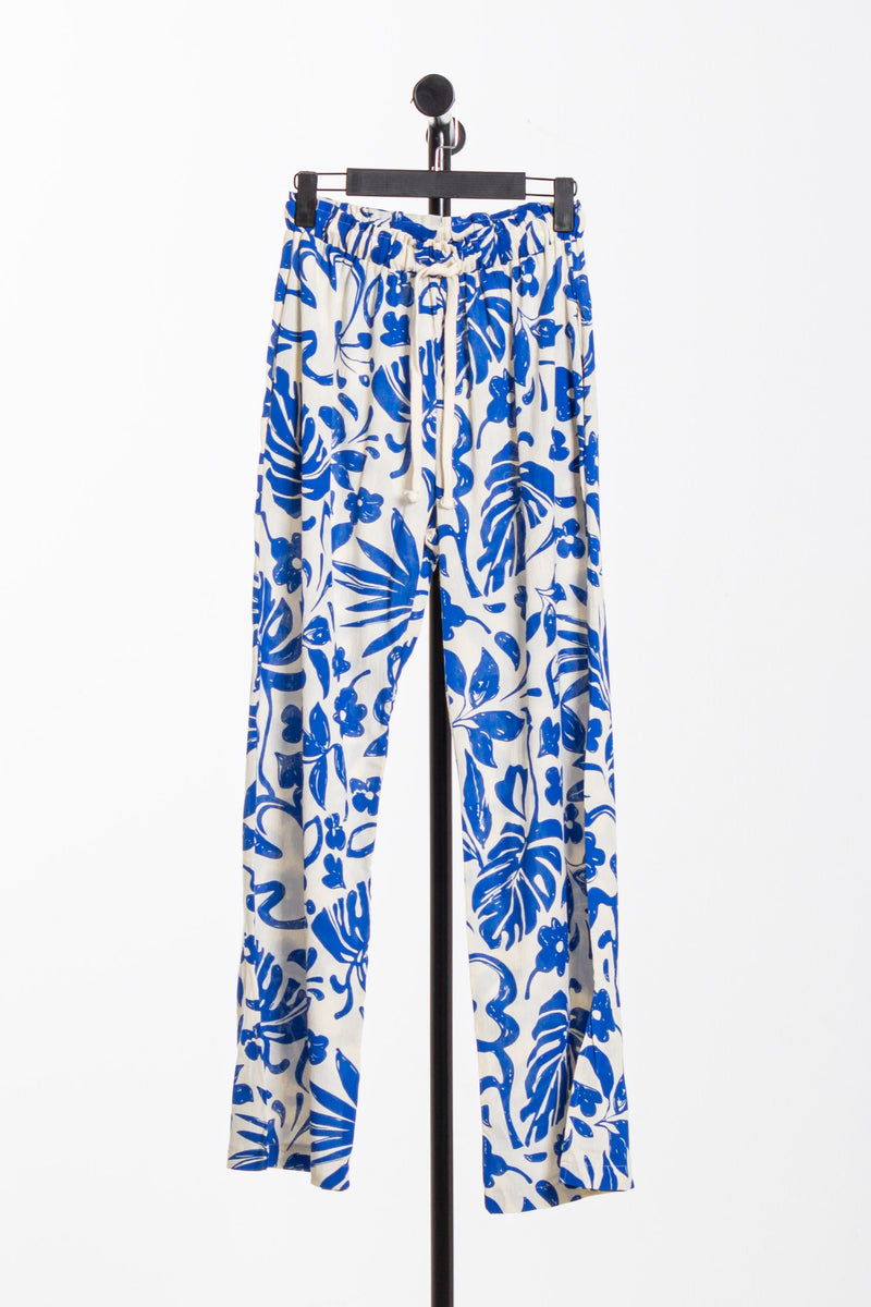 PRINTED LINEN BLEND TROUSERS