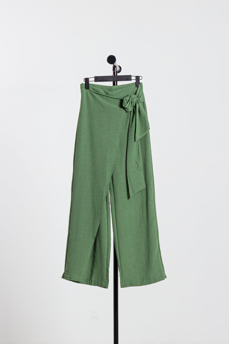 LINEN BLEND WRAP TROUSERS