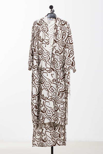 PRINTED LINEN BLEND KIMONO SET