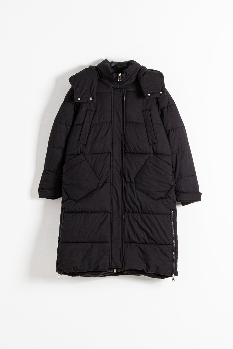 WIND PROTECTION HOODED LONG PUFFER JACKET