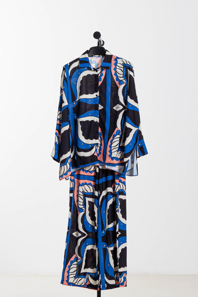 ABSTRACT SATIN SHIRT SET