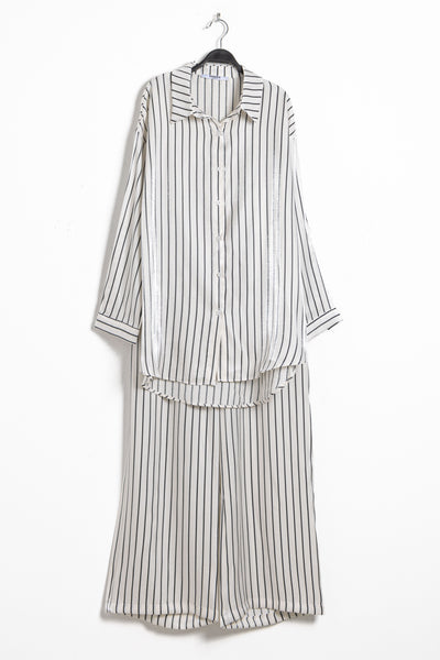 STRIPED SATIN SHIRT SET