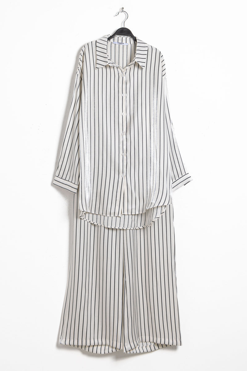 STRIPED SATIN SHIRT SET