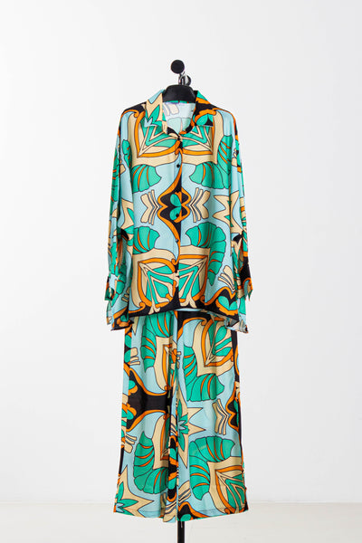 ABSTRACT SATIN SHIRT SET