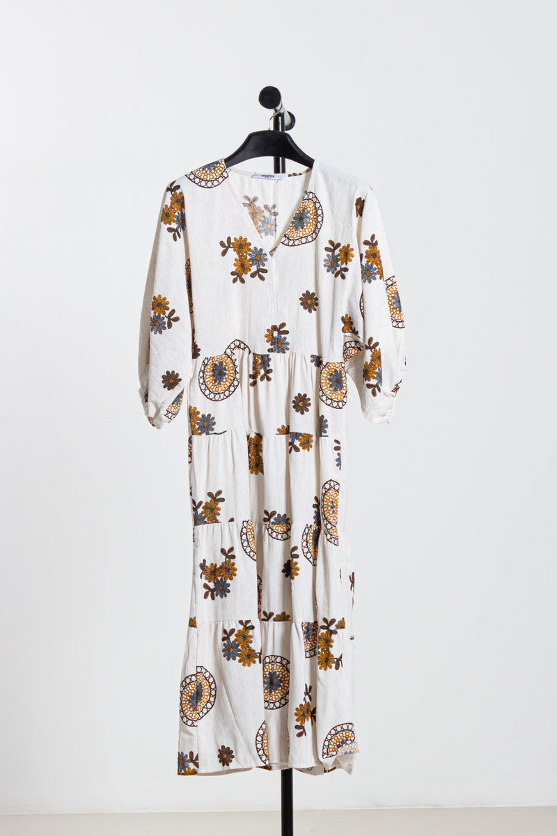 PUFF SLEEVES MIDI COTTON DRESS