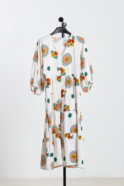 PUFF SLEEVES MIDI COTTON DRESS
