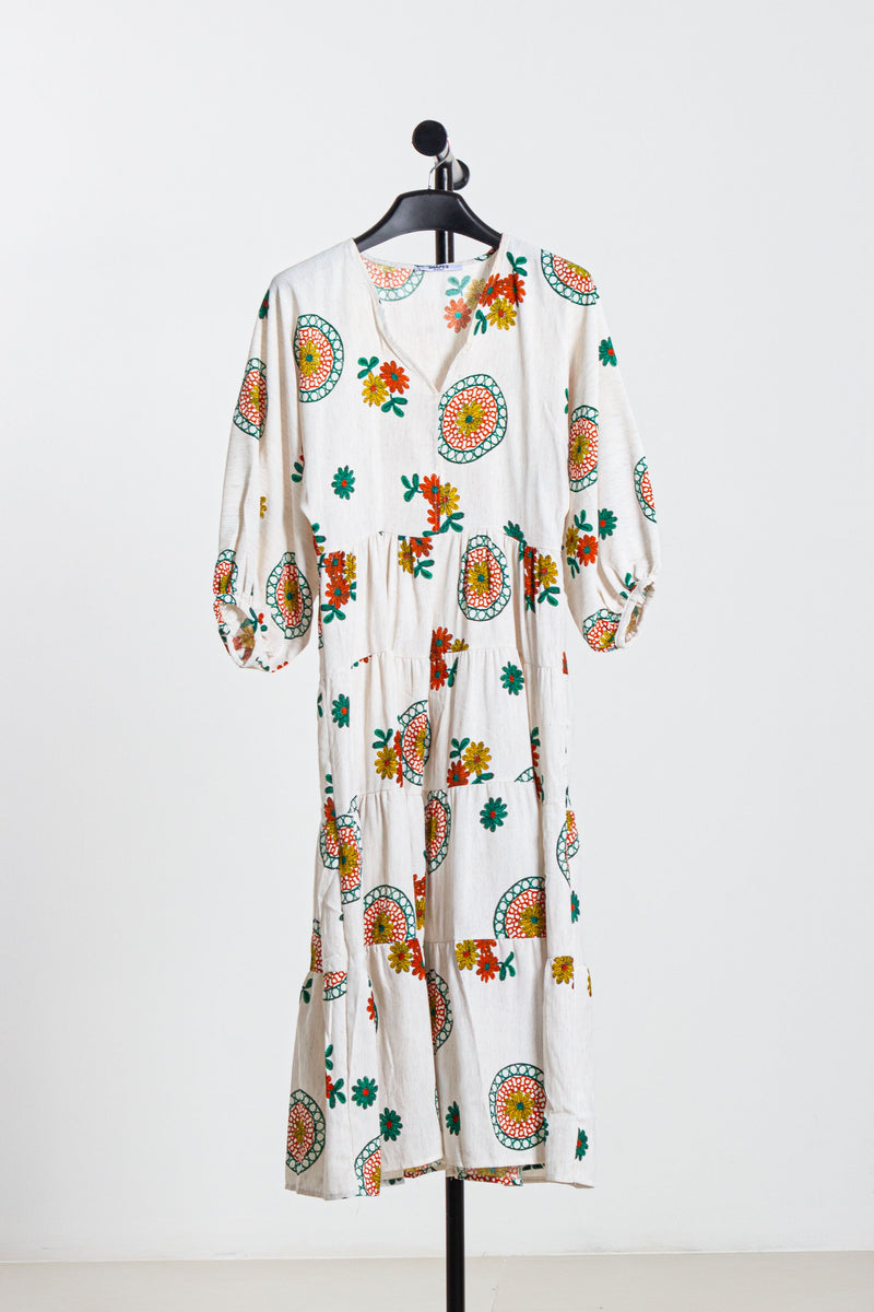 PUFF SLEEVES MIDI COTTON DRESS