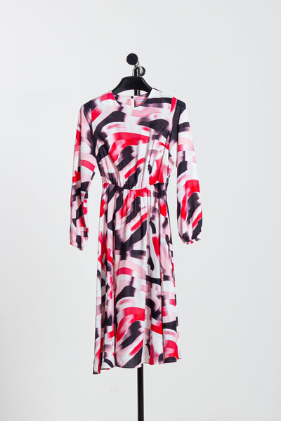 ABSTRACT PRINT MIDI SATIN DRESS