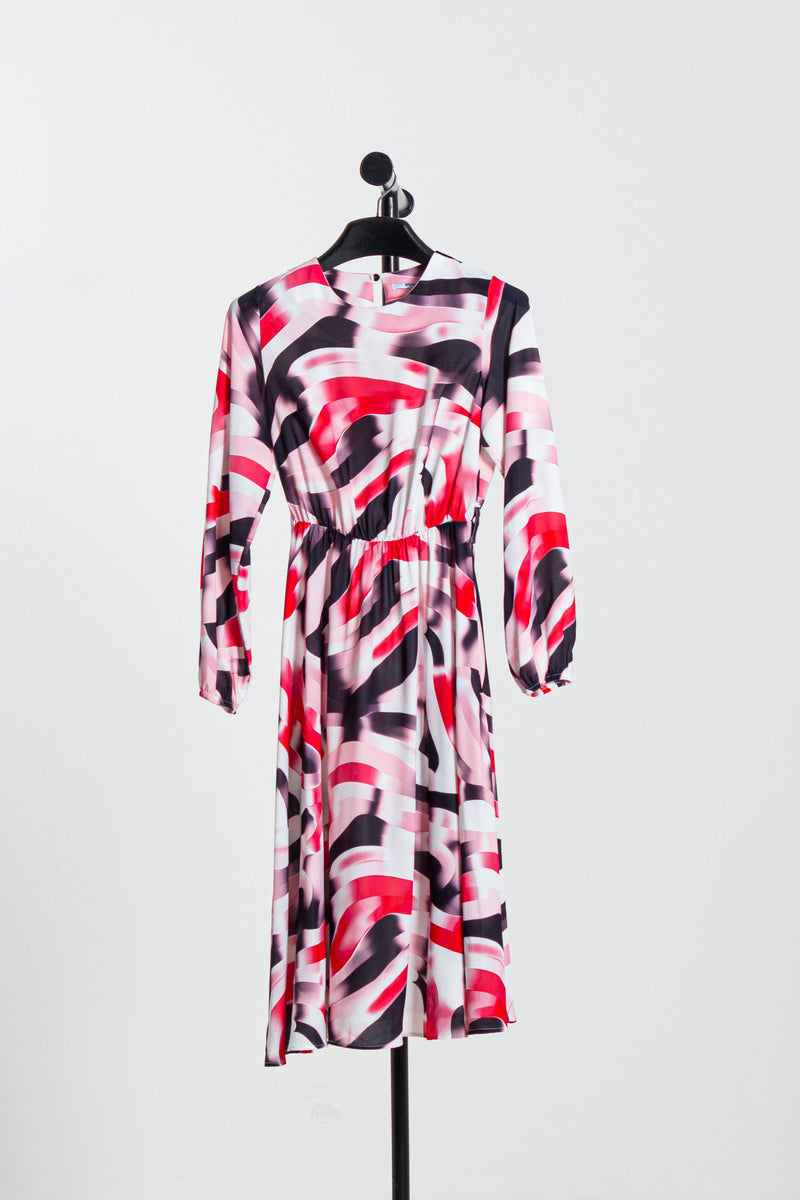 ABSTRACT PRINT MIDI SATIN DRESS