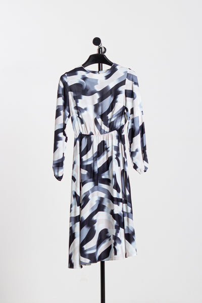 ABSTRACT PRINT MIDI SATIN DRESS