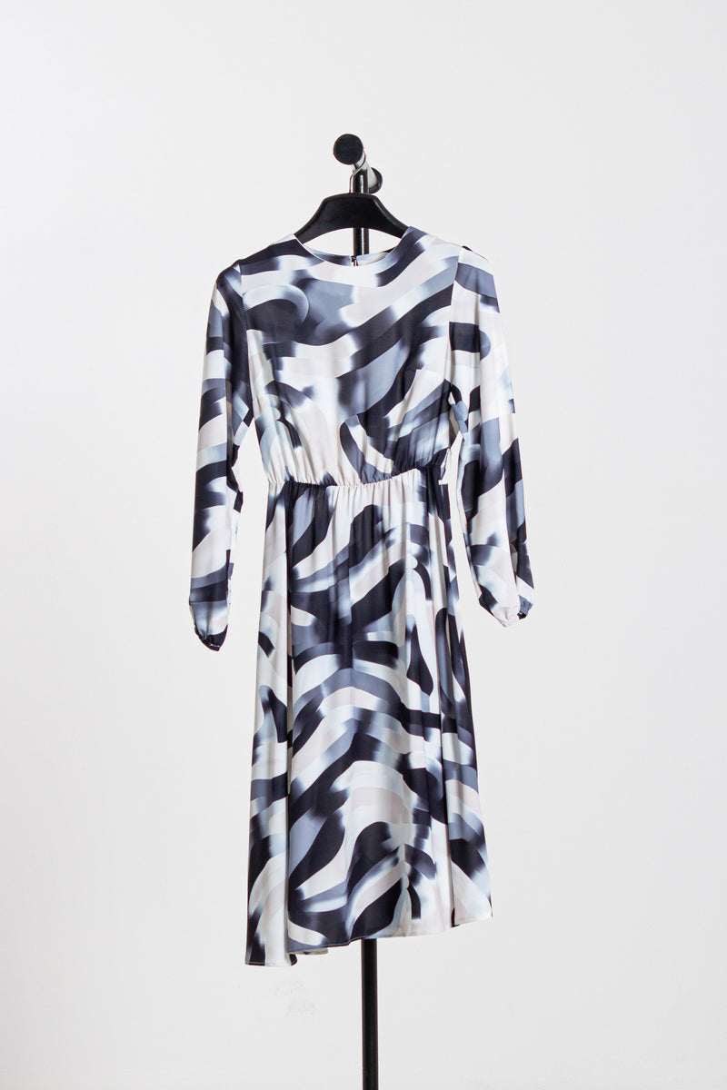 ABSTRACT PRINT MIDI SATIN DRESS
