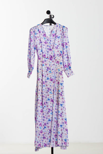 PRINTED SATIN LONG DRESS
