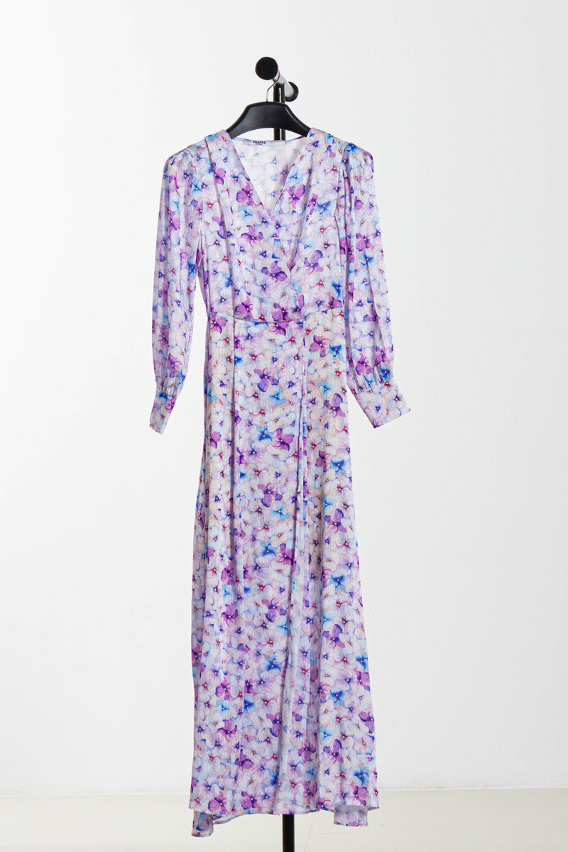 PRINTED SATIN LONG DRESS