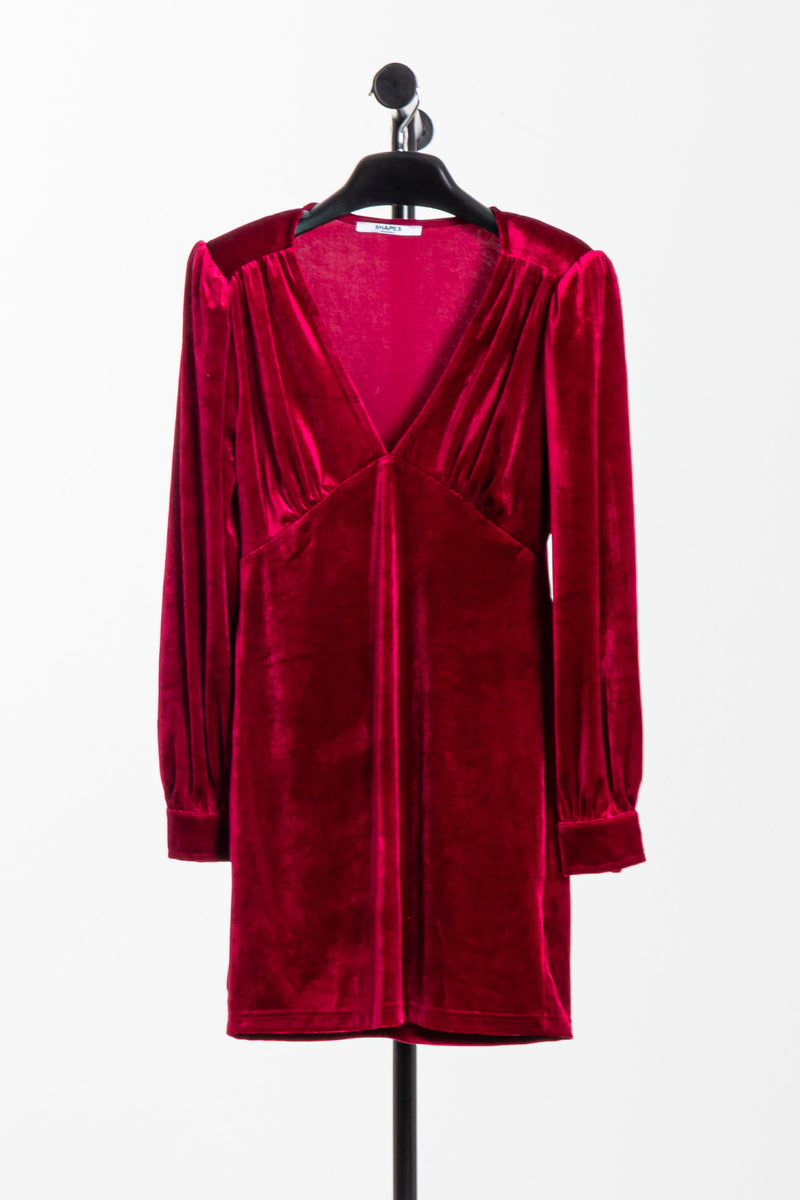 SHOULDER PADDED VELVET DRESS