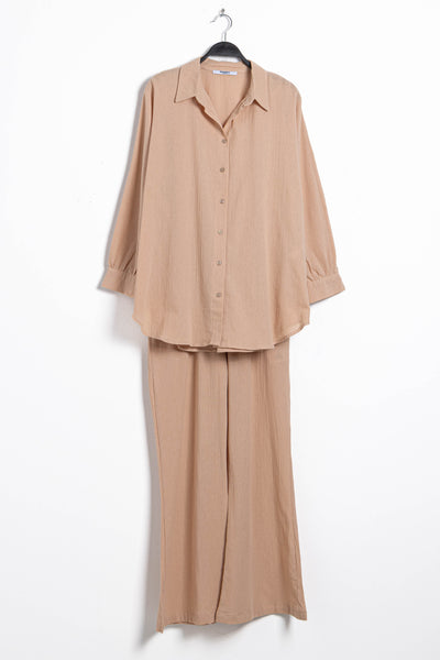 TEXTURED LINEN BLEND SHIRT SET