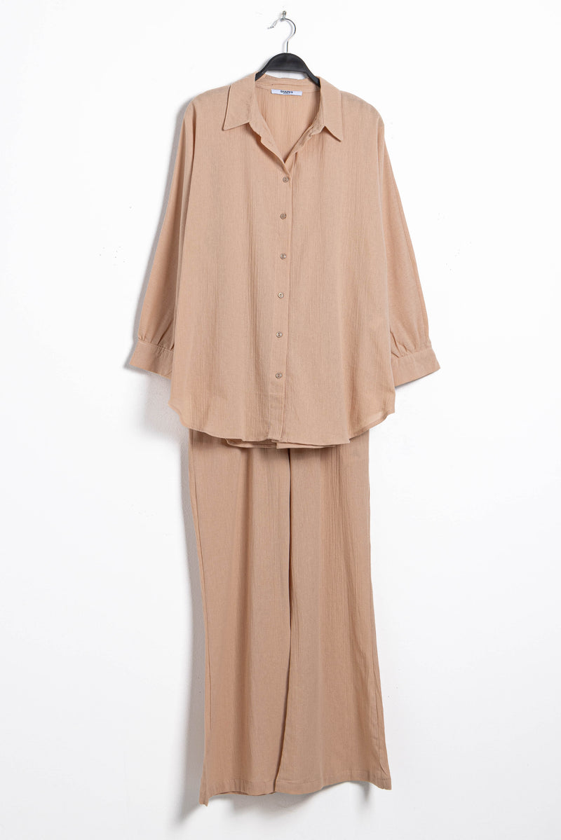 TEXTURED LINEN BLEND SHIRT SET