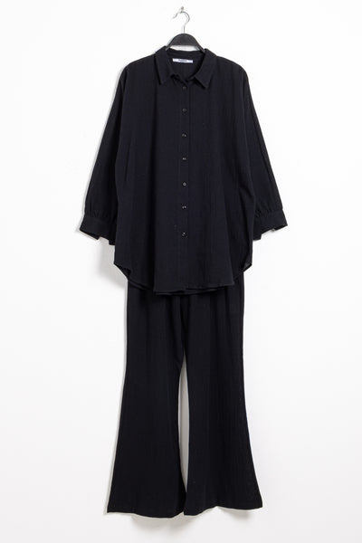 TEXTURED LINEN BLEND SHIRT SET