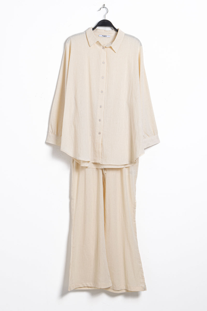 TEXTURED LINEN BLEND SHIRT SET