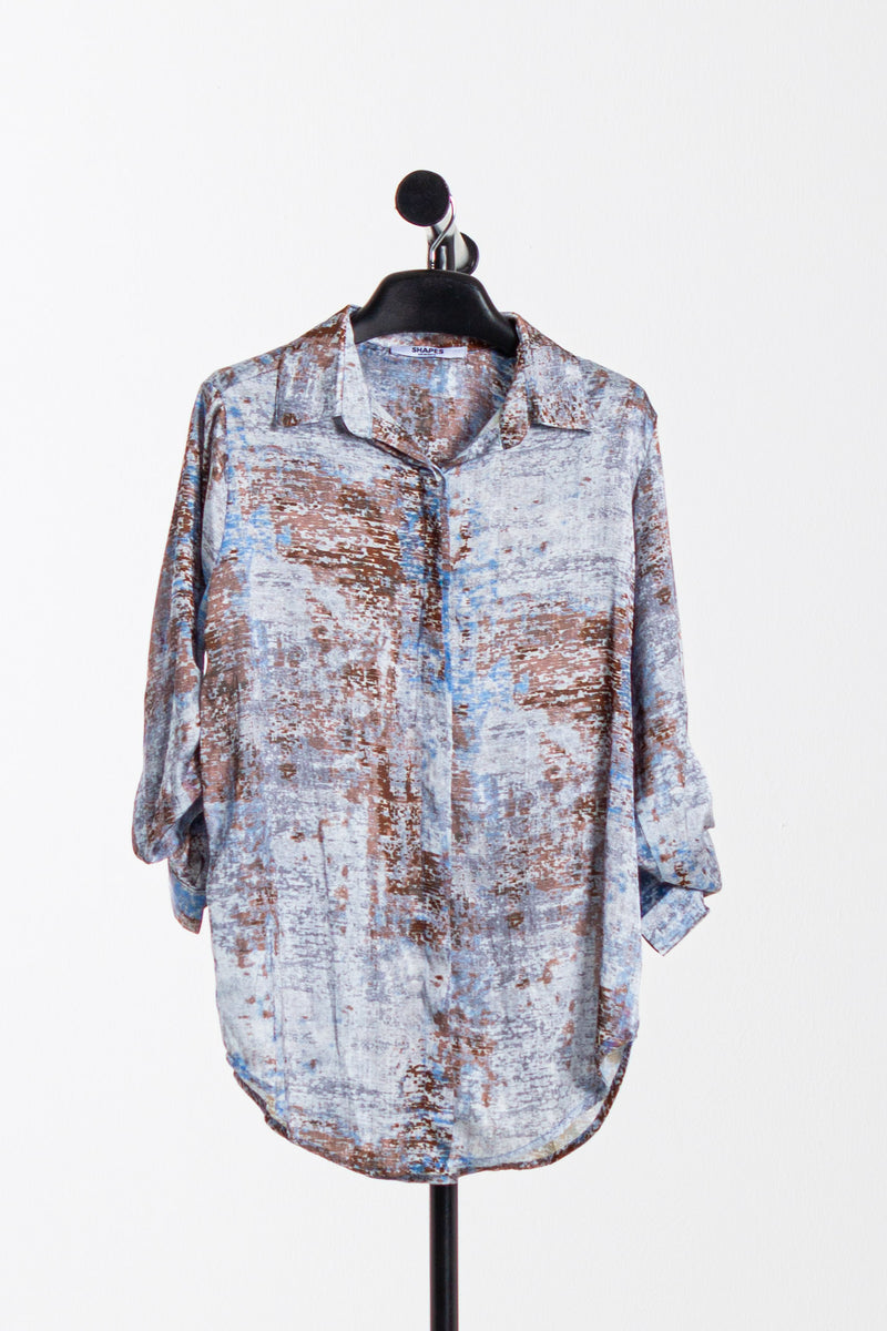ABSTRACT PRINT SATIN SHIRT