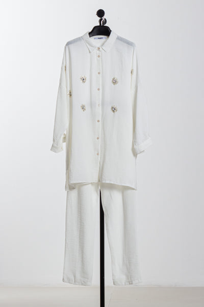 SEQUINNED LINEN SHIRT SET