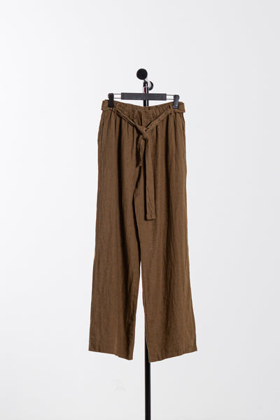 BELTED LINEN BLEND TROUSERS