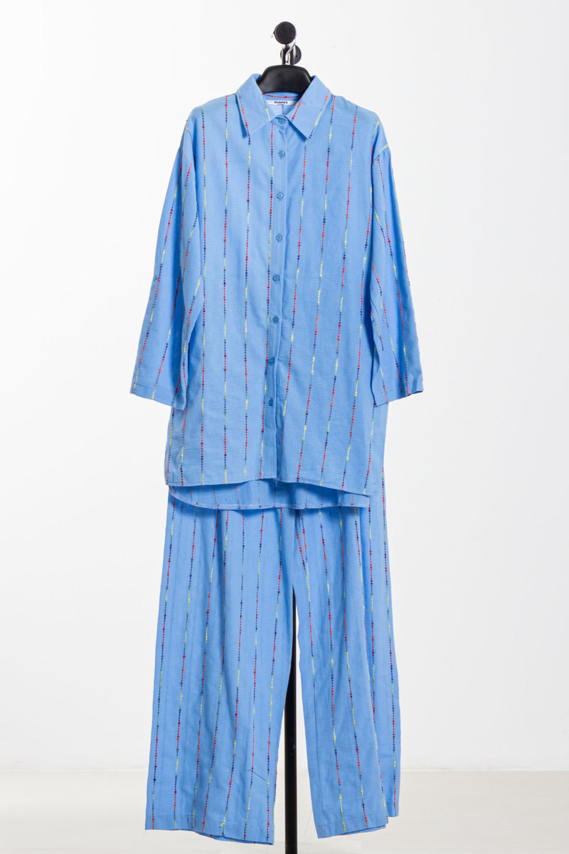 EMBROIDERED LINEN BLEND SHIRT SET