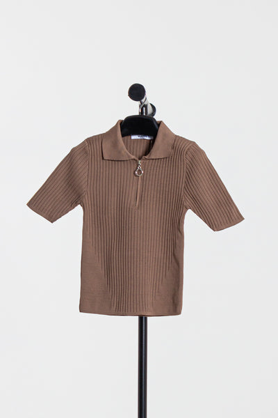 RIBBED POLO TOP