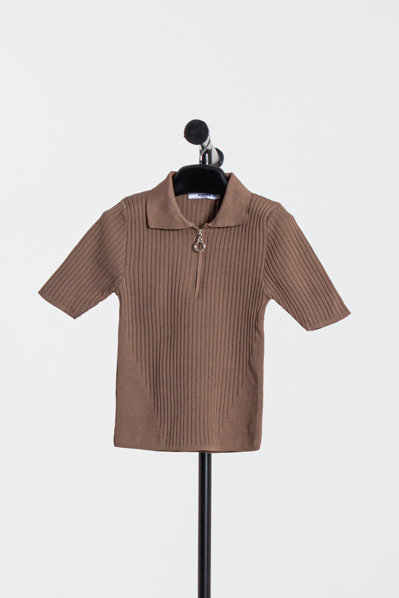 RIBBED POLO TOP