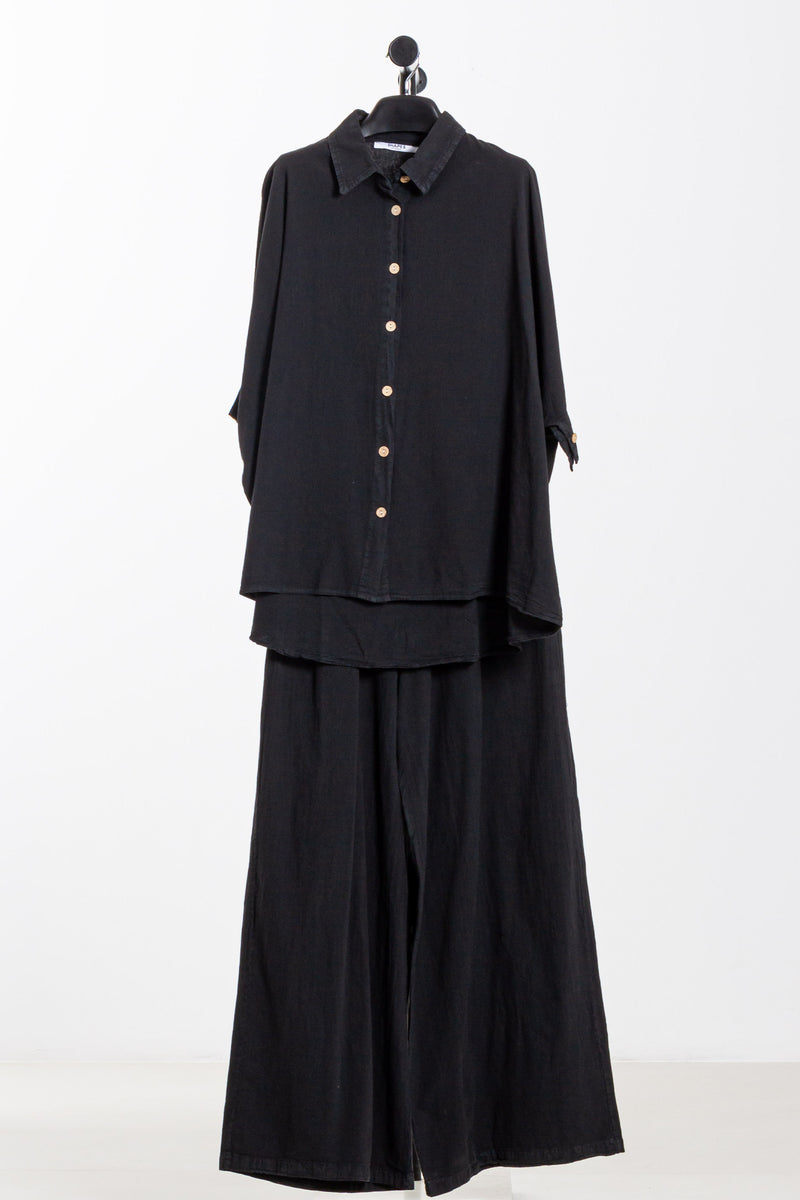 FLOWY LINEN BLEND SHIRT SET