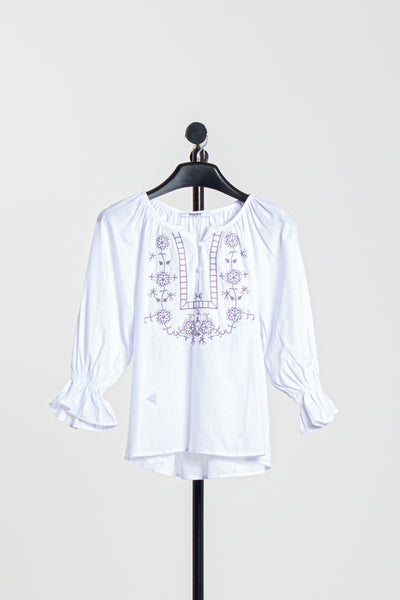 LINEN BLEND EMBROIDERED BLOUSE