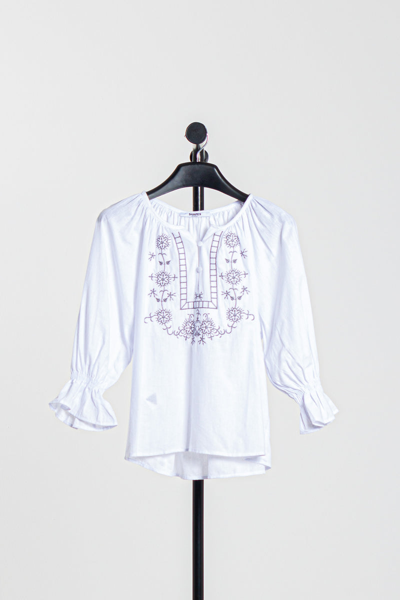 LINEN BLEND EMBROIDERED BLOUSE