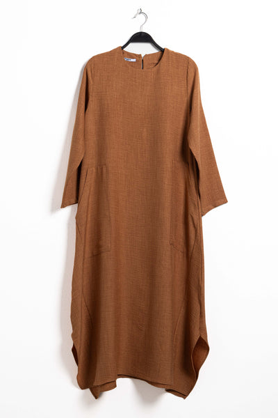 LINEN BLEND MIDI DRESS WITH POCKETS