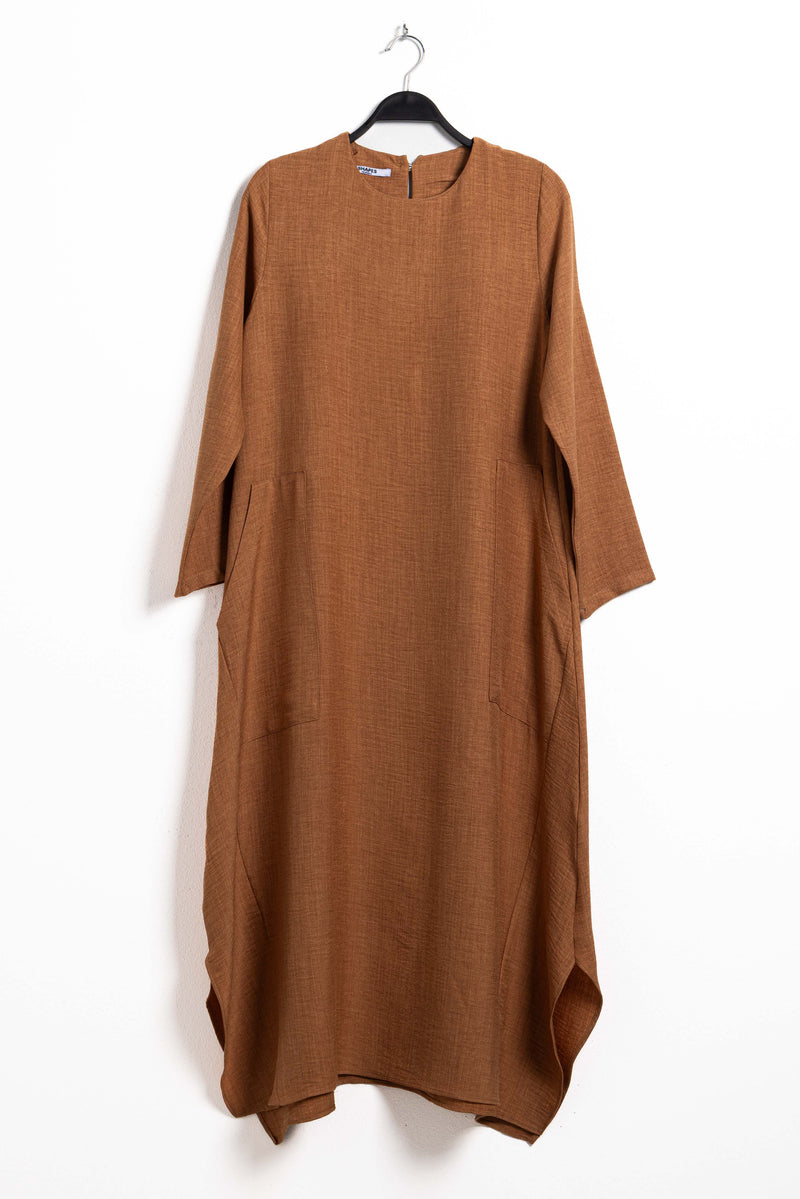 LINEN BLEND MIDI DRESS WITH POCKETS