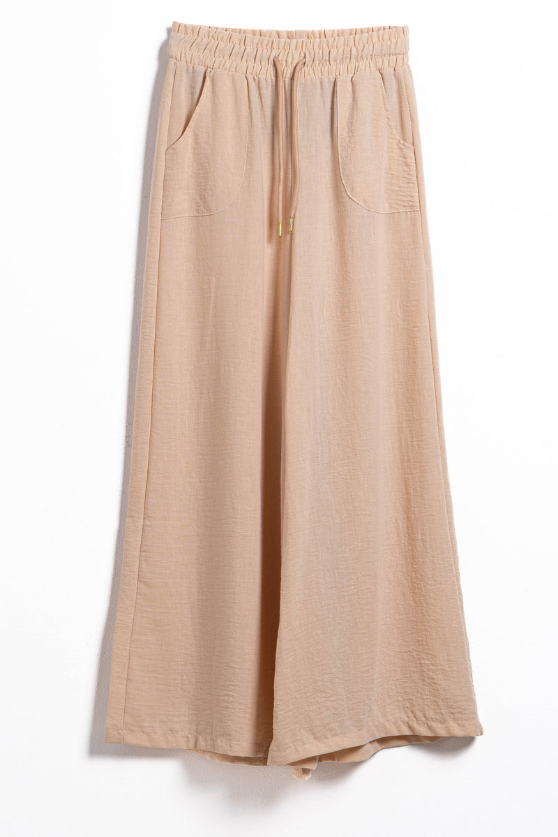 WIDE LEG LINEN BLEND TROUSERS