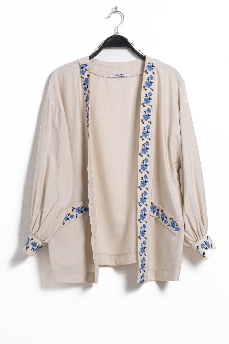 DETAIL EMBROIDERED LINEN BLEND JACKET