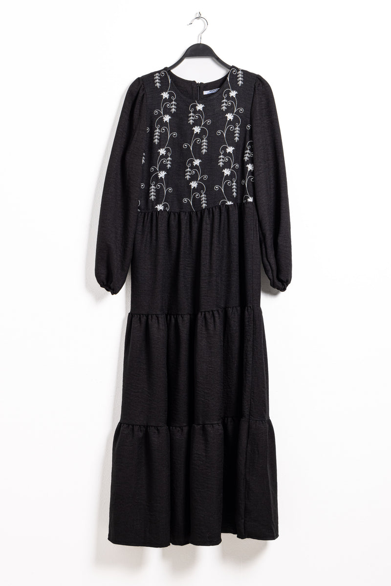 EMBROIDERED LINEN BLEND MAXI DRESS