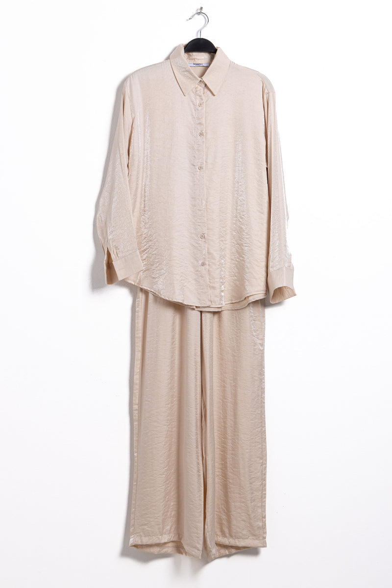 TEXTURED SATIN SHIRT SET