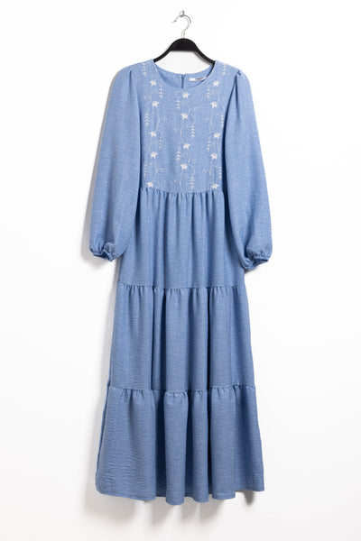 EMBROIDERED LINEN BLEND MAXI DRESS