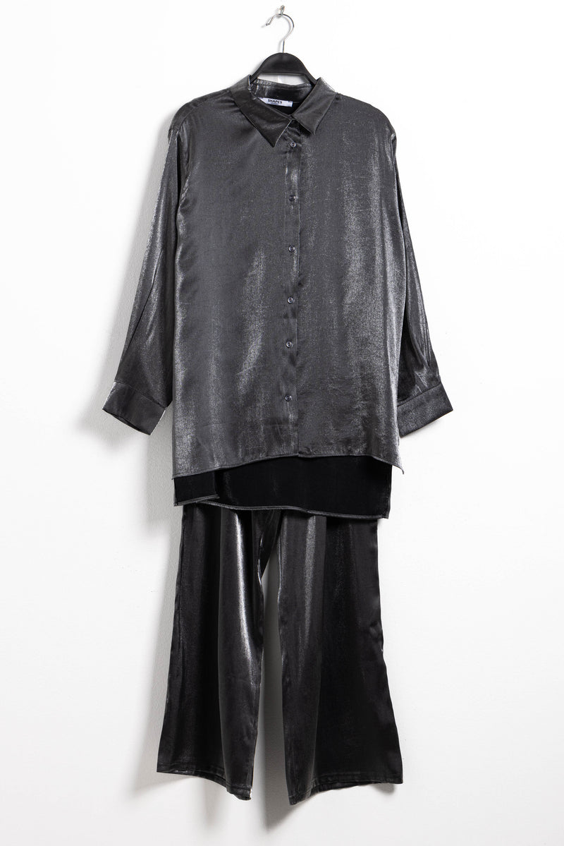 TEXTURED SATIN SHIRT SET